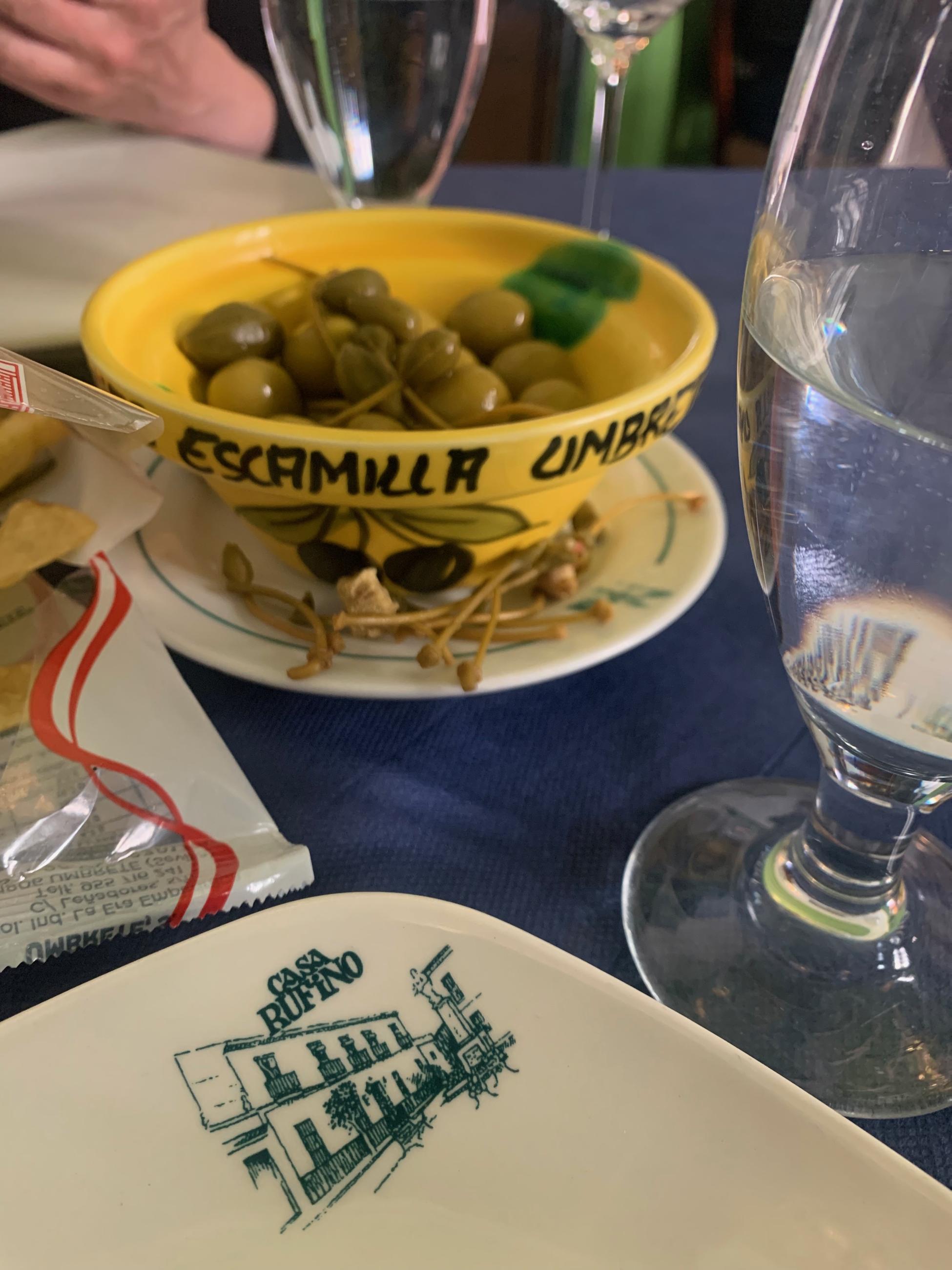 Fresh Local Olives and local chips at Casa Ruffino